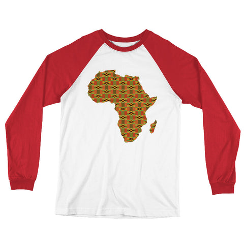 African Map Kente Print Long Sleeve Baseball T-Shirt