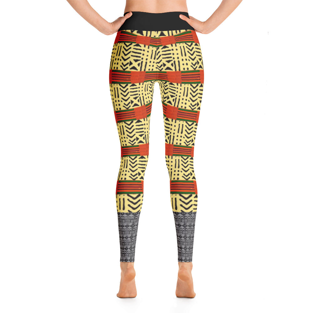 Kente and Mud Cloth Fusion Yoga Leggings RuvaAfricWear