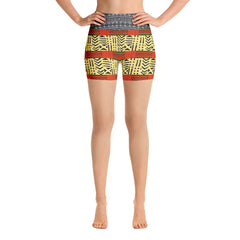 Kente and Mud Cloth Fusion Yoga Shorts